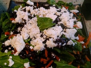 spinach chevre black bean salad