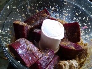 Beets in processor for hummus