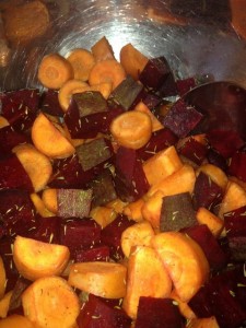 Chopped Beets & Carrots, for Root Veggie Bread Pudding