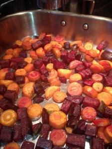 Roasted Beets & Carrots for Root Veggie Bread Pudding