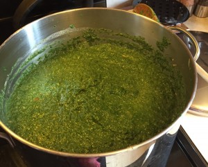 saag in the pan waiting for the goat