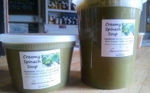 spinach soup pint and quart packed in farmstand